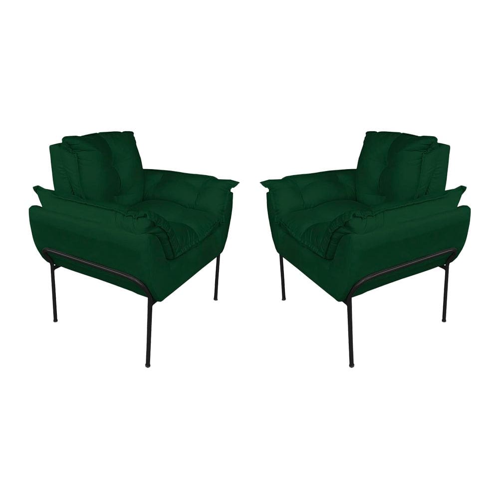 Kit 2 Poltronas Sala Base Preta Suede Verde - Vallisa Decor