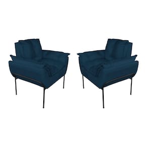 Kit 2 Poltronas Escritório Base Preta Suede Azul Marinho - Vallisa Decor