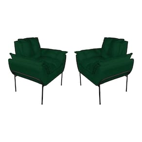 Kit 2 Poltronas Luxo Suede Verde Base de Ferro Preta - Vallisa Decor