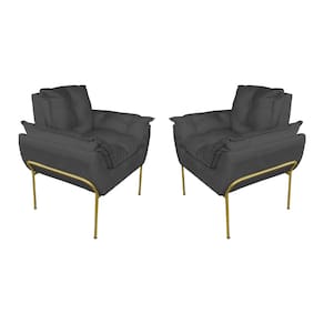 Kit 2 Poltronas Escritório Base Dourada Suede Cinza - Vallisa Decor