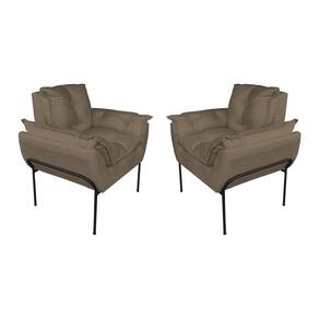 Kit Poltrona Decorativa Suede Cappucino Base Metálica Preta - Vallisa Decor