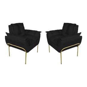 Kit Poltrona Moderna Base Dourada Suede Preto - Vallisa Decor