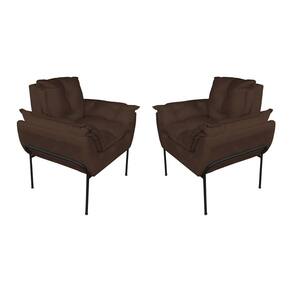 Kit Poltrona Decorativa Suede Marrom Base Preta - Vallisa Decor