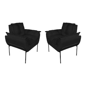 Kit Poltrona Decorativa Suede Preto Base Metálica Preta - Vallisa Decor