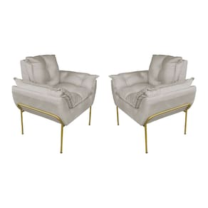 Kit Poltrona Moderna Base Dourada Suede Bege - Vallisa Decor