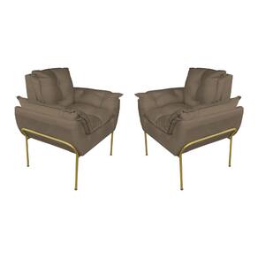 Kit 2 Poltronas Escritório Base Dourada Suede Cappucino - Vallisa Decor