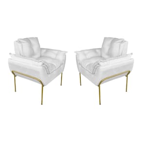Kit Poltrona Decorativa Suede Branco Base Dourada - Vallisa Decor