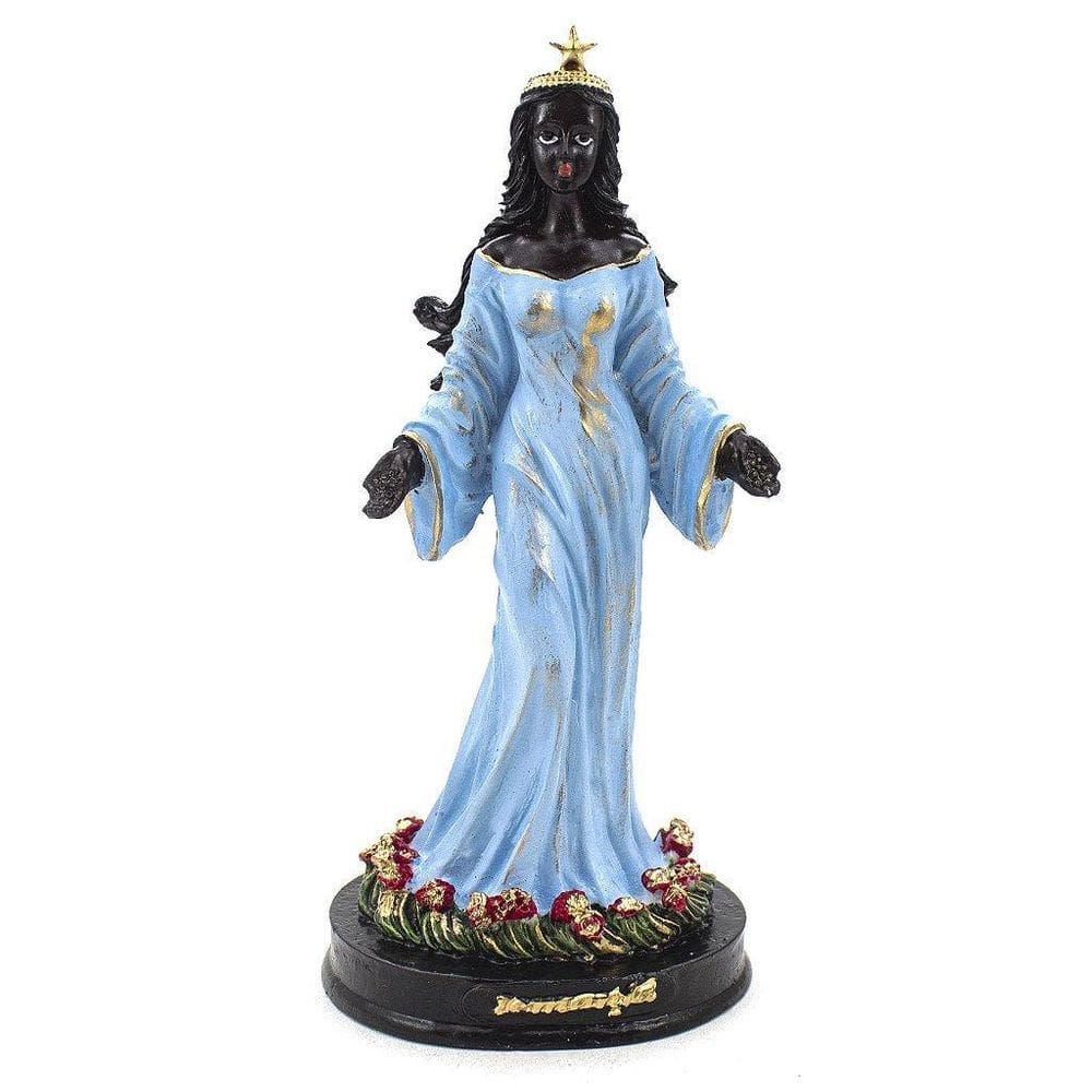 Imagem Iemanjá Preta Vestido Azul Resina 20 Cm