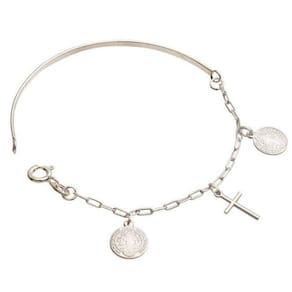Bracelete Prata Meia Cana Corrente 2 São Bento 1 Cruz Palito