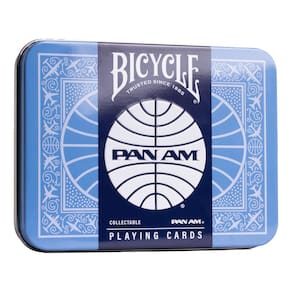 Pacote de 2 cartas de baralho Bicycle Pan Am Air com lata de viagem
