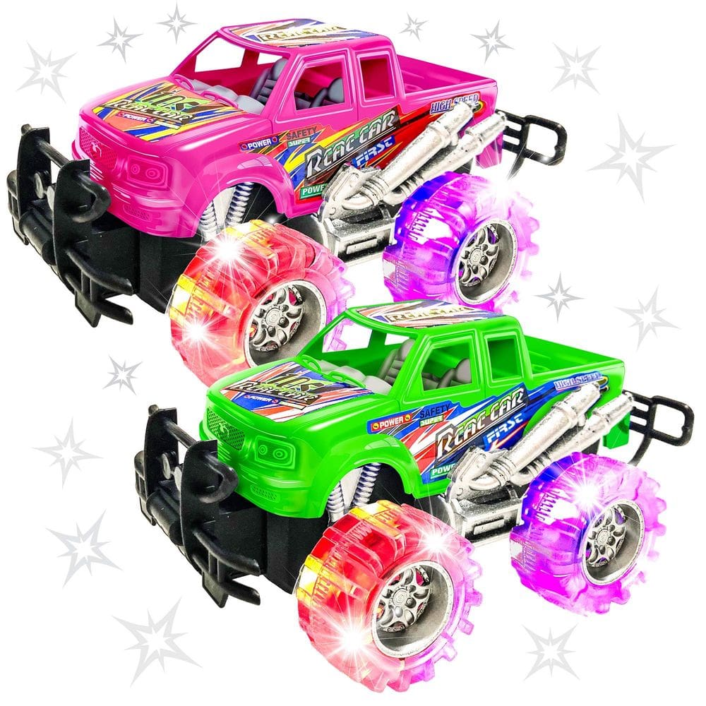 Toy Monster Truck ArtCreativity rosa/verde com pneus LED de 6"