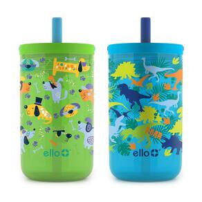 Conjunto de copos Ello Bop, pacote com 2 unidades, 350 ml para crianças, com tampa e canudo, sem BPA