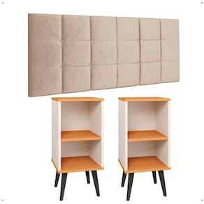 Kit 2 Mesinhas Pequena Charme Off White/Cinamomo Jogo Quarto Casal Cabeceira Bia Cama Box King Size 1,95 Areia Suede - Lojas RPM