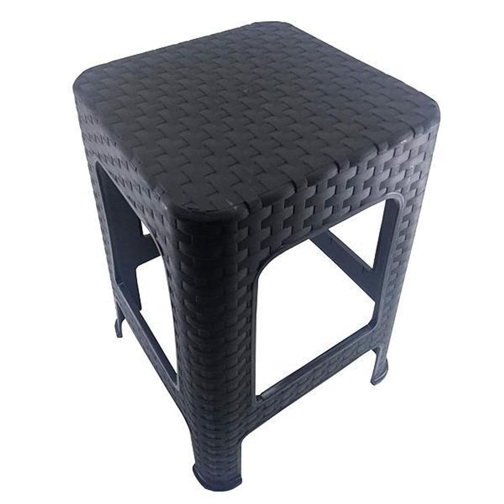 Kit 4 Banquetas Banco De Plástico Rattan Preta Plas New