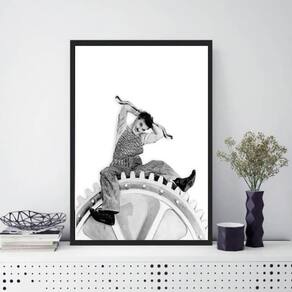 Quadro Charlie Chaplin Tempos Modernos 24X18Cm - Com Vidro