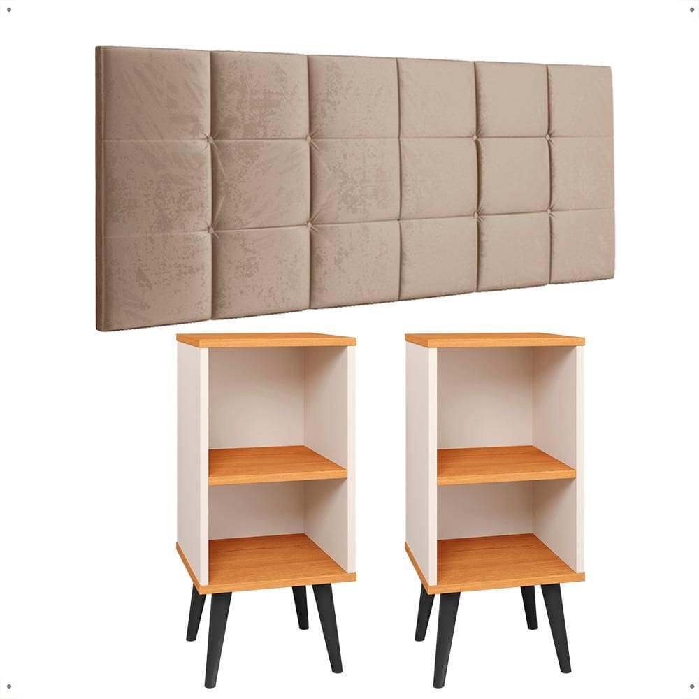 Jogo 2 Mesas Cabeceira Nicho Organizadora Painel Suspenso Estofado Cama Box King Size Decoração Quarto - Lojas RPM