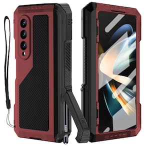 Capa YQODSZ para Samsung Galaxy Z Fold 4 com suporte para caneta S - Vermelha