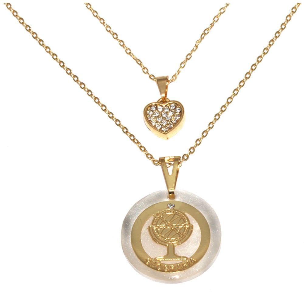 Colar Duplo Profissão Professora Geografia Folheado 18k