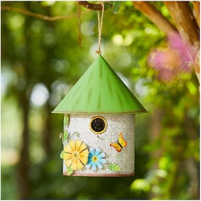 Metal envelhecido decorativo Birdhouse Glitzhome com flores