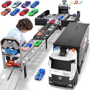 Brinquedo Carrier Truck Race Track Diuerma com 8 carros de corrida de 3 anos ou mais