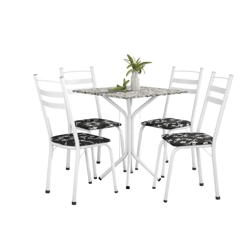 Conjunto de Mesa Thais 0,70m com 4 Cadeiras Artefamol Granito / Branco