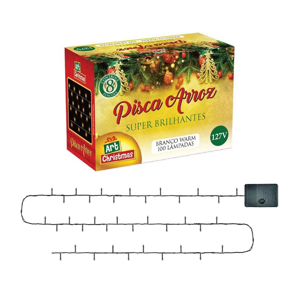 Pisca Luz De Natal Led Branco 100L 8F 10M 127V 4,2M