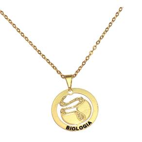 Colar Minha Profissão Biologia Bióloga Folheado Ouro 18k