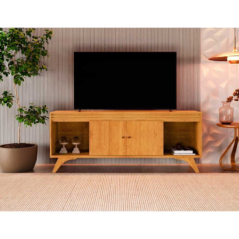 Rack Madrid com 2 Portas Detalhe Ripado Naturalle - Mavaular