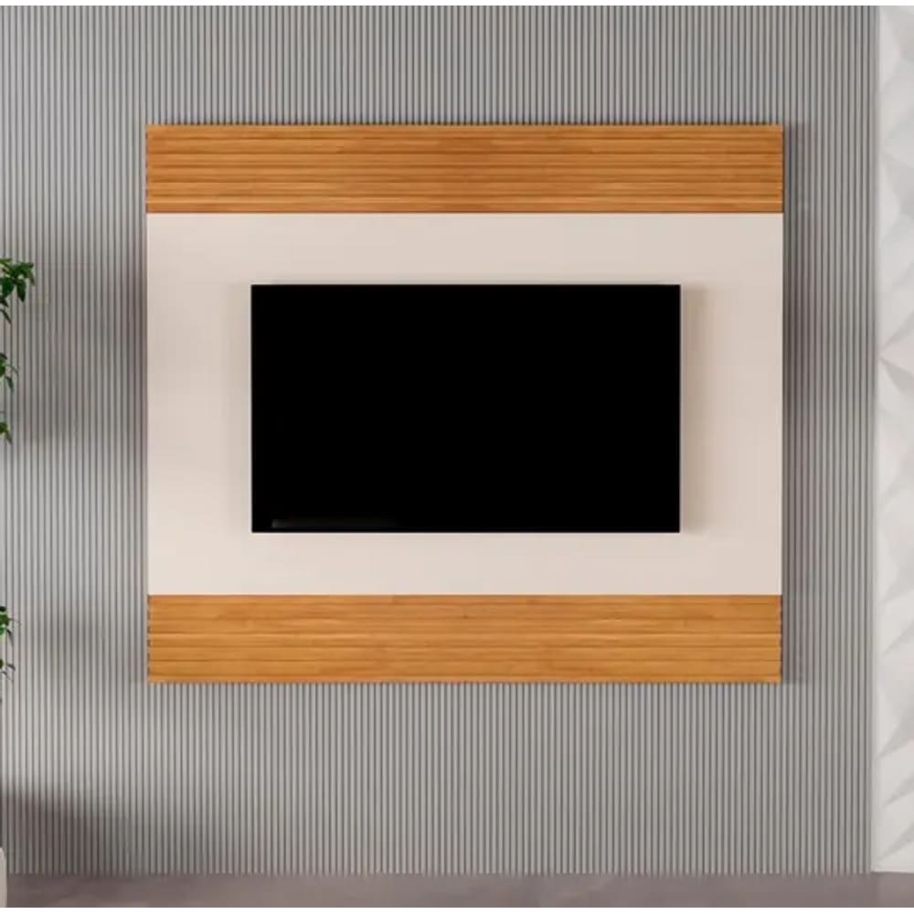 Painel Madrid para Tv Até 65" Detalhe Ripado Naturalle/Off White - Mavaular
