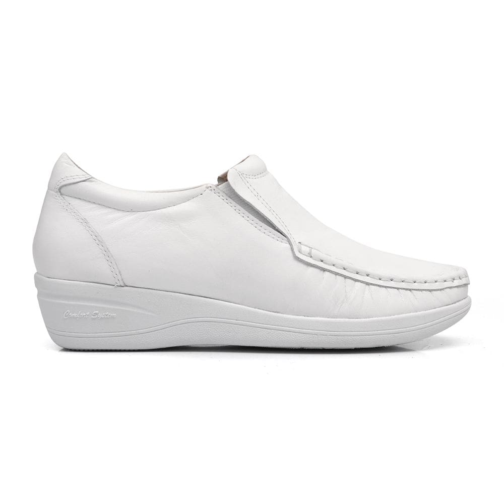 Mocassim Femini Couro Branco Casual Confort Ortopédico Mager