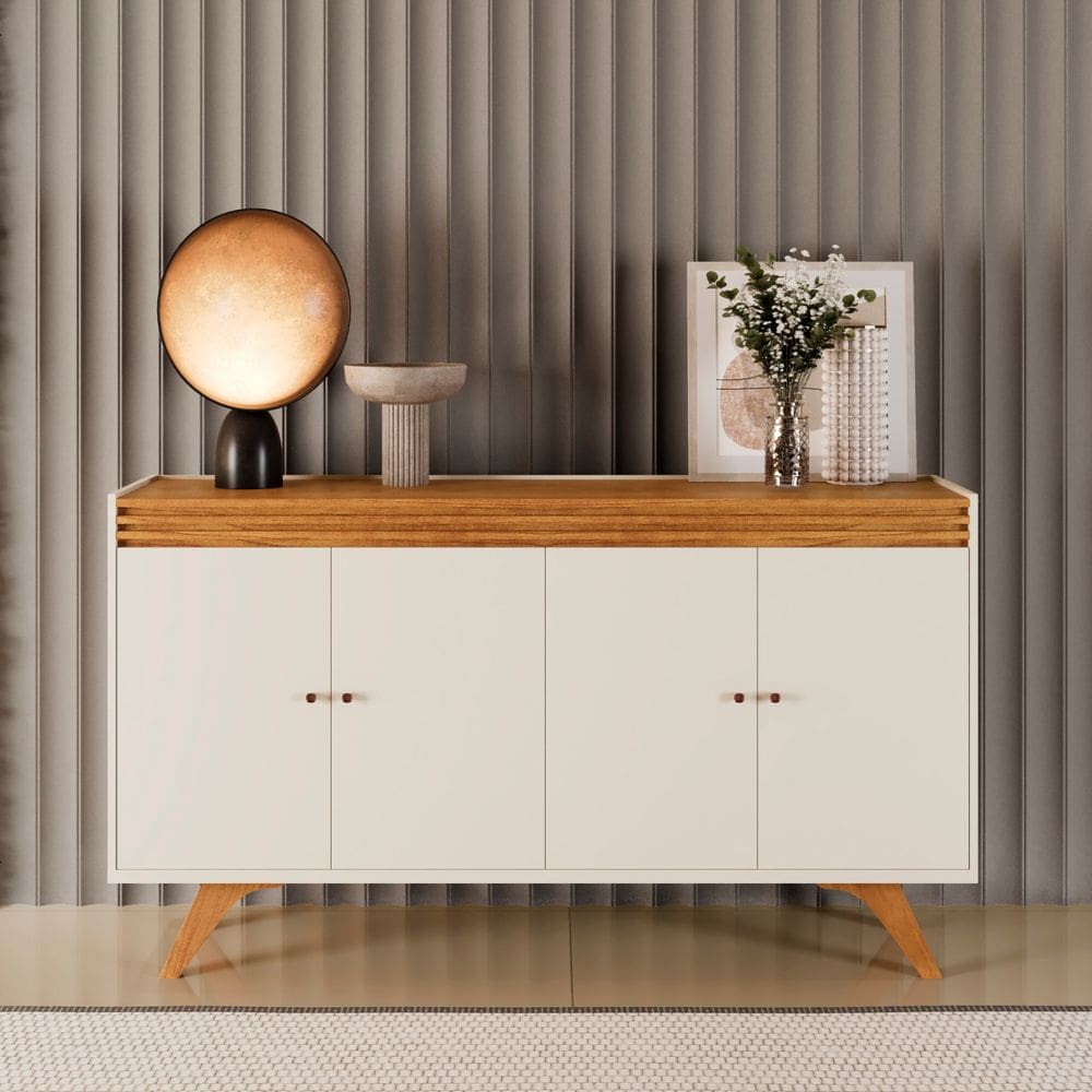 Buffet Para Sala de Jantar 4 Portas Madrid Off White/Naturalle Mavaular