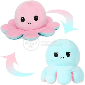 Polvo Reversível Bipolar de Pelúcia Humor Feliz e Bravo 2 em 1 TikTok Fofinho Macio - Rosa e Azul