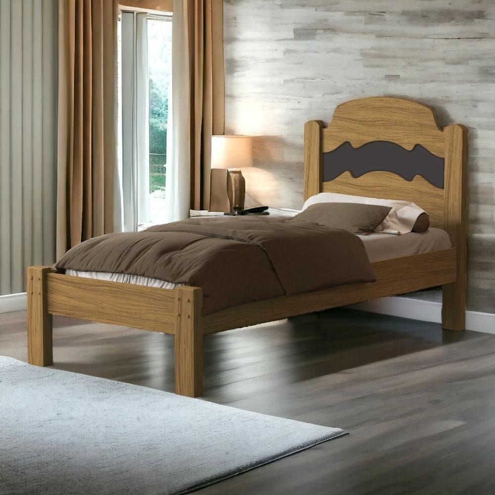 Cama Íris Solteiro Freijó e Grafite com Colchão Cambel