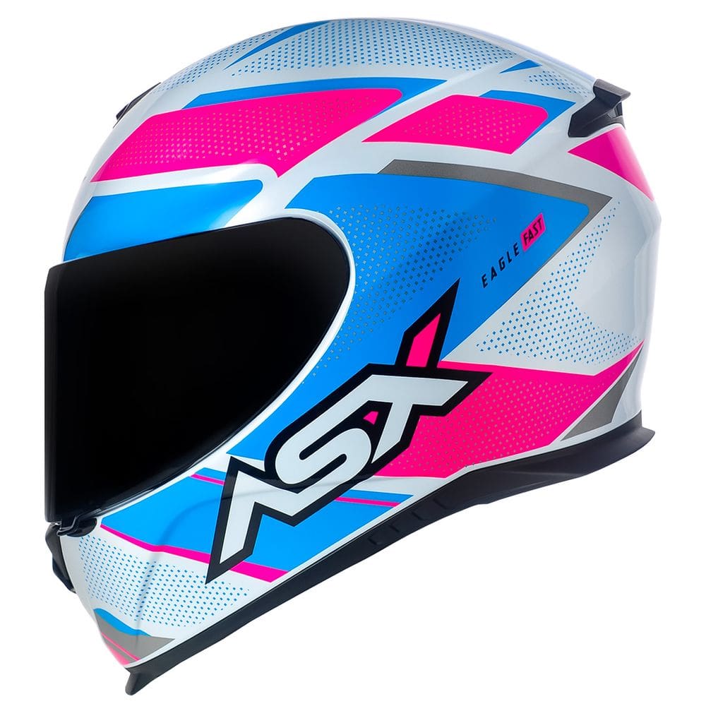 Capacete ASX Eagle Fast Branco Rosa e Azul