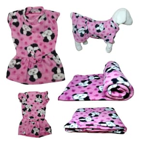 Kit Vestido E Manta Soft Para Cães - Rosa Panda G