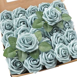 Flores artificiais Floroom Rosas de espuma azul empoeiradas de aparência real