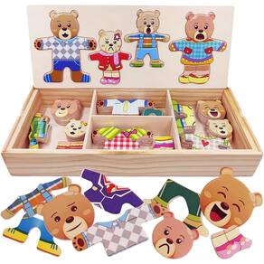 Caixa de quebra-cabeça Lily Beauty Wooden Bear Family Dress-up 72 unidades