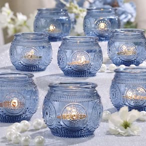 Castiçais votivos LAMORGIFT Blue Glass 12 unidades