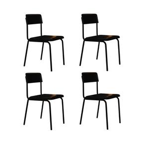 Conjunto 4 Cadeiras Estofadas Fixa Empilhável Fit Preto / Preto Fosco