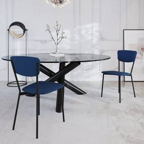 Cadeira Fixa Estofada Vintage Retrô com 2 unidades Azul/Preto