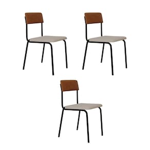 Conjunto 3 Cadeiras Estofadas Fixa Empilhável Fit Palha Corriente /Caramelo / Preto Fosco MT
