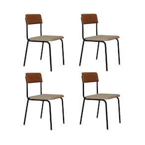 Conjunto 4 Cadeiras Estofadas Fixa Empilhável Fit Areia / Caramelo / Preto Fosco