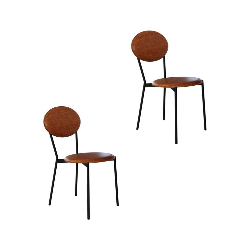 Cadeira Fixa Estofada Vintage Elipse com 2 Unidades Caramelo/Preto Fosco