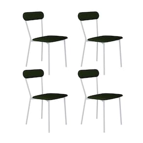 Cadeira Fixa Estofada Vintage Emília com 4 Unidades Verde Musgo/Branco Fosco