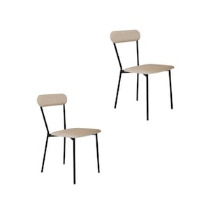 Cadeira Fixa Estofada Vintage Emília com 2 Unidades Areia/Preto Fosco