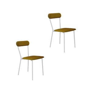 Cadeira Fixa Estofada Vintage Emília com 2 Unidades Mostarda/Branco Fosco