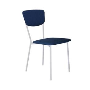 Cadeira Fixa Estofada Vintage Retrô Azul /Branco Fosco