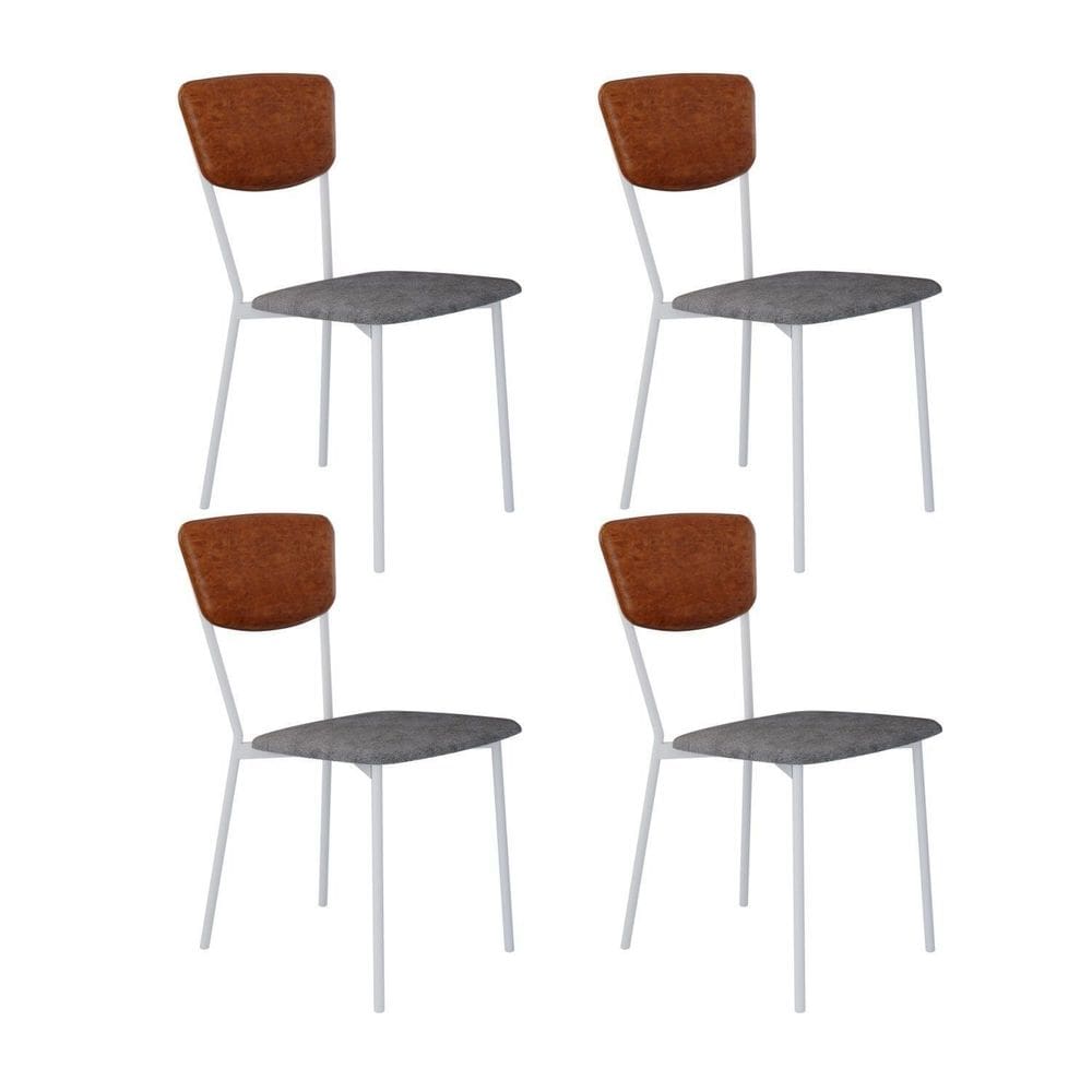 Cadeira Fixa Estofada Vintage Retrô com 4 Unidades Prata/Caramelo/Branco