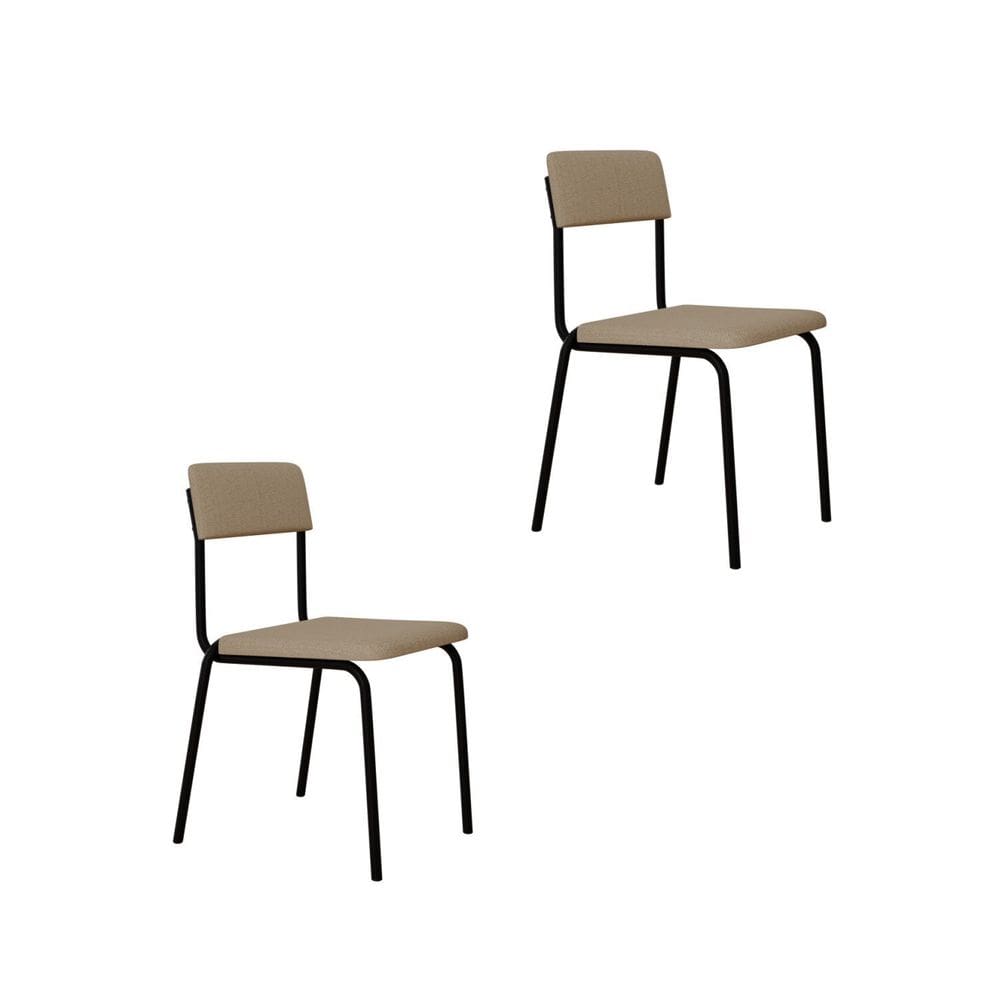 Conjunto 2 Cadeiras Estofadas Fixa Empilhável Fit Areia Corriente / Preto Fosco MT