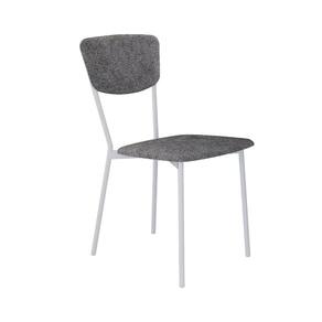 Cadeira Fixa Estofada Vintage Retrô Névoa Prata/Branco Fosco